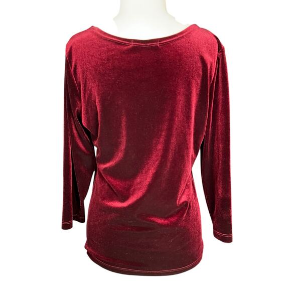 Boston Proper Velvet Top Medium Burgundy Scoop Neck 3/4 Sleeve Stretch Blouse - Picture 2 of 10